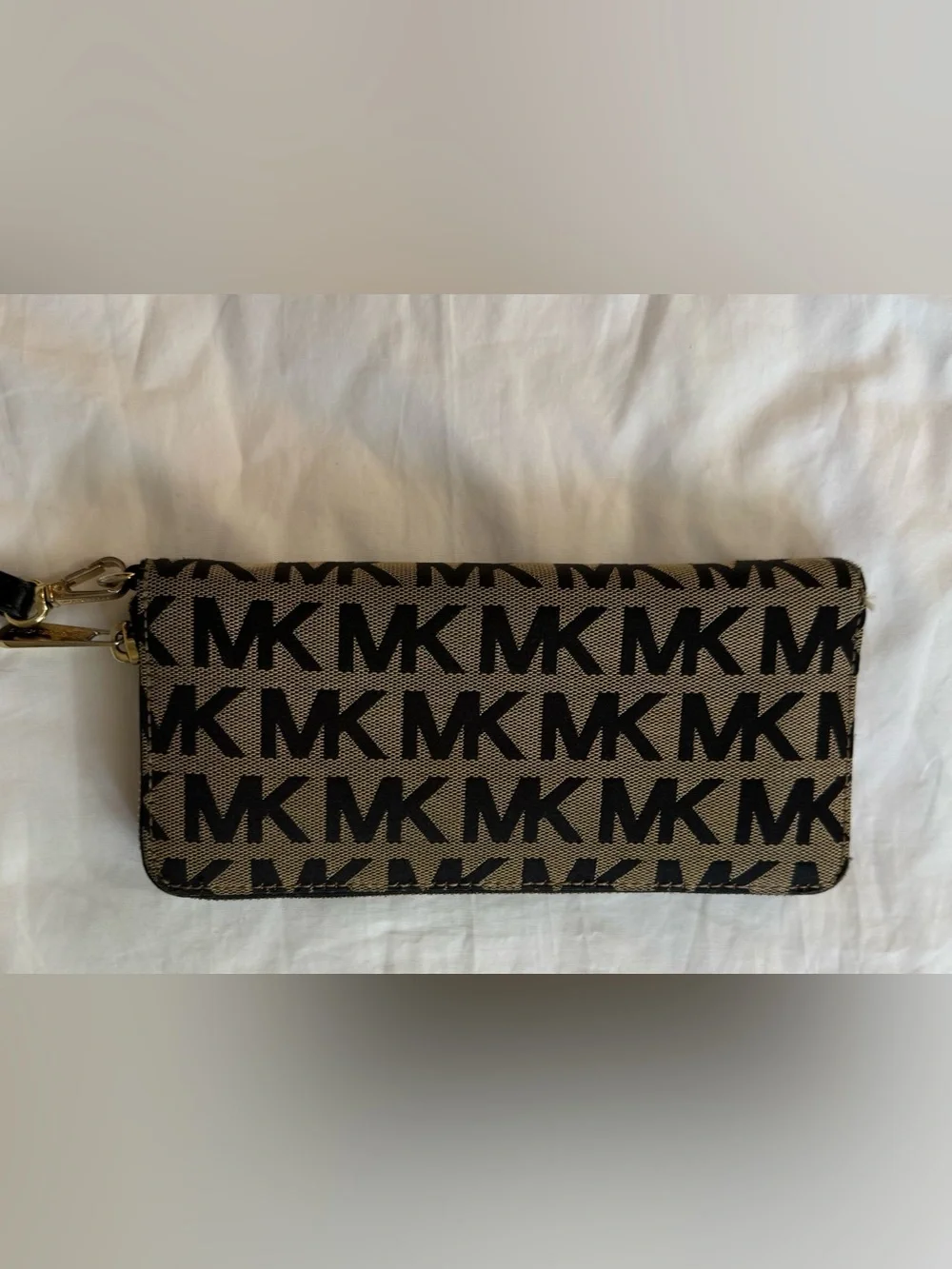 Michael Kors Jet Set Large Wallet Wristlet Signature Black/Taupe/Gold